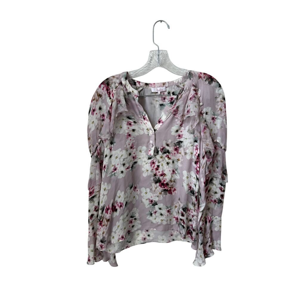 Parker Floral Boho 100% Silk Long Sleeve Blouse Size XS